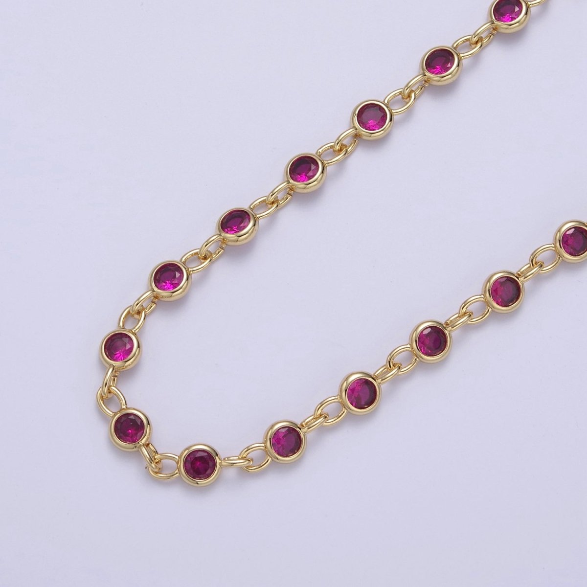 24k Gold Filled Chain Round CZ Chain by Foot / Yard Bulk Chain Round Bezel Cut Cubic Chains 5mm CZ Chain Unsoldered | ROLL-743 to ROLL-746 Clearance Pricing