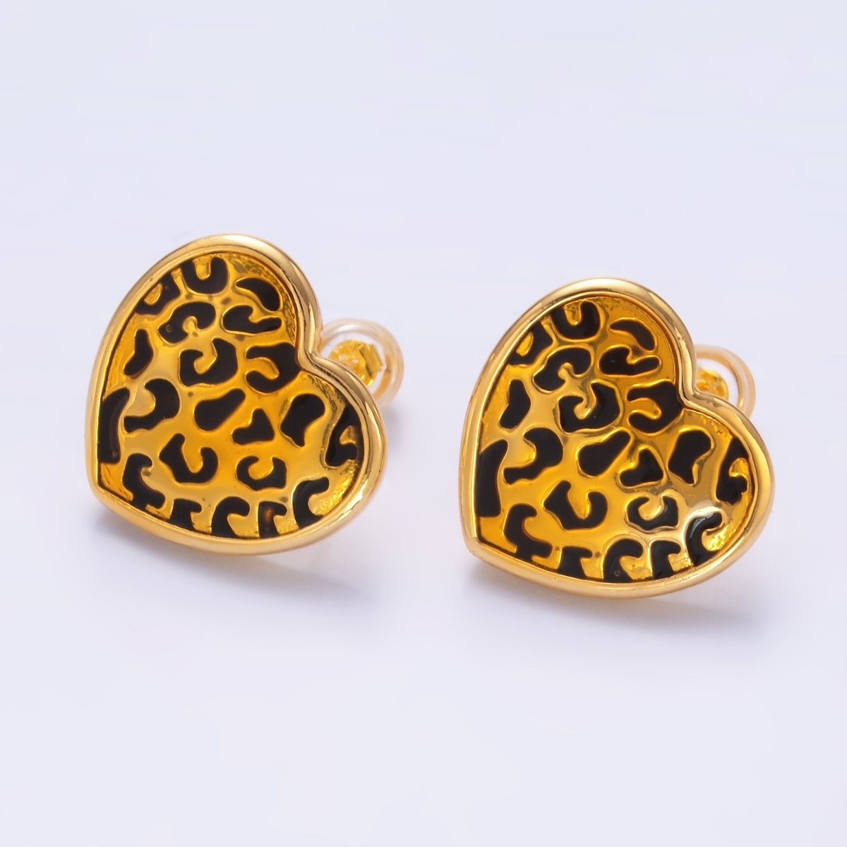 24K Gold Filled Cheetah Print Heart Stud Earrings | AB853 - DLUXCA