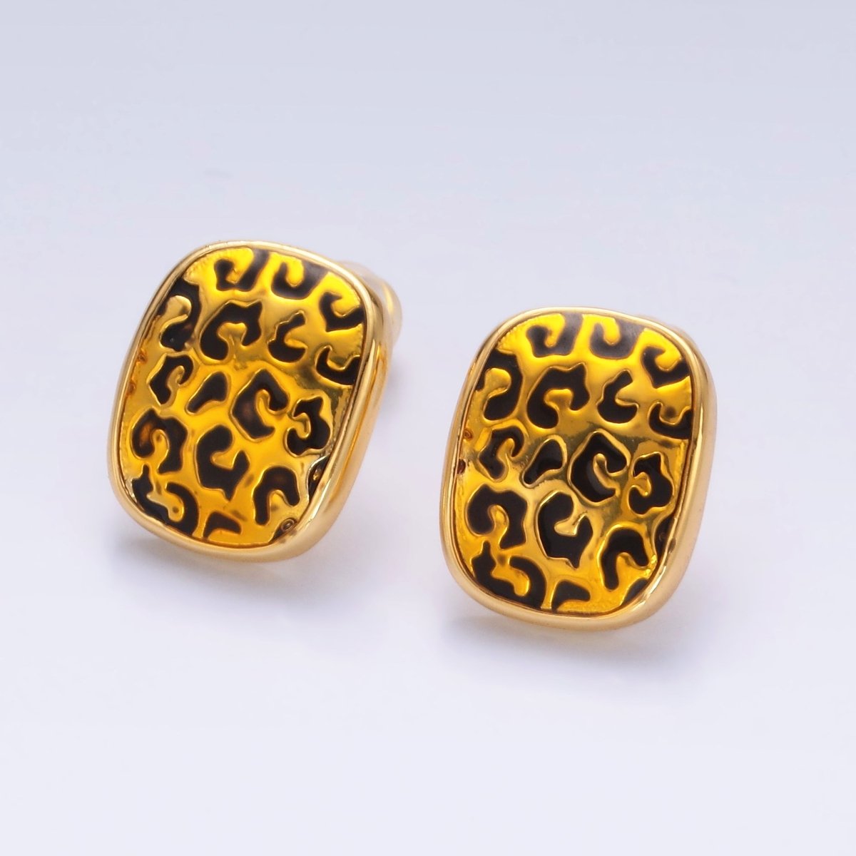 24K Gold Filled Cheetah Print Rectangular Oblong Stud Earrings | AB781 - DLUXCA
