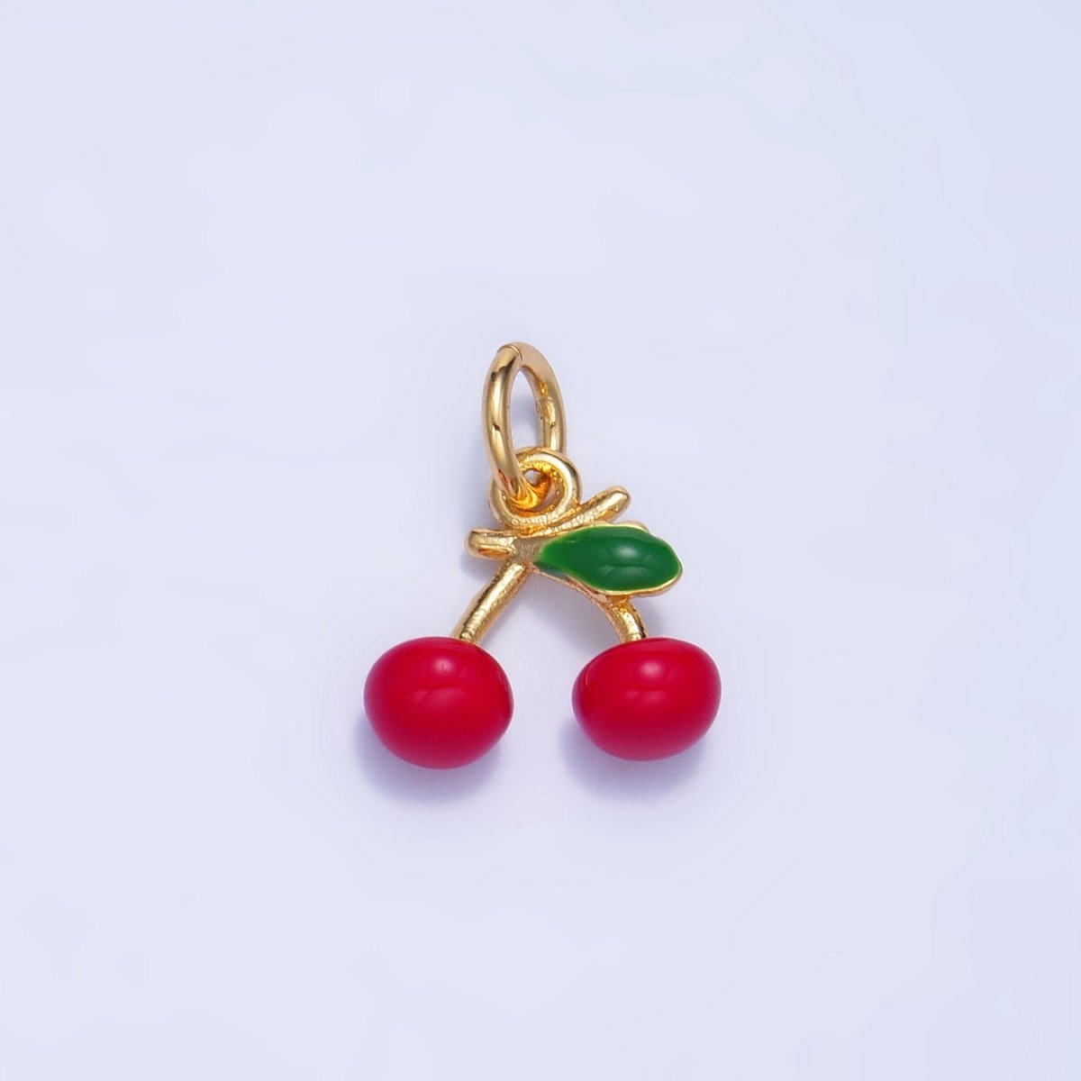 24K Gold Filled Cherry Fruit Enamel Mini Multidimensional Charm | W057