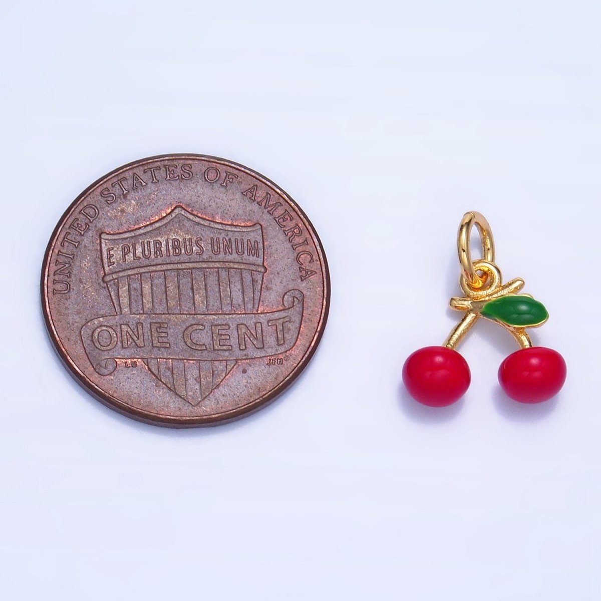 24K Gold Filled Cherry Fruit Enamel Mini Multidimensional Charm | W057