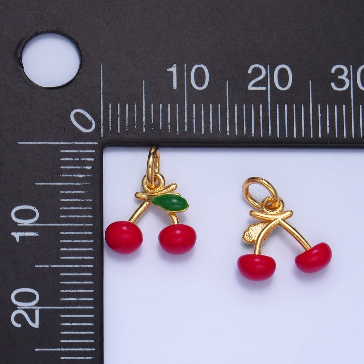 24K Gold Filled Cherry Fruit Enamel Mini Multidimensional Charm | W057