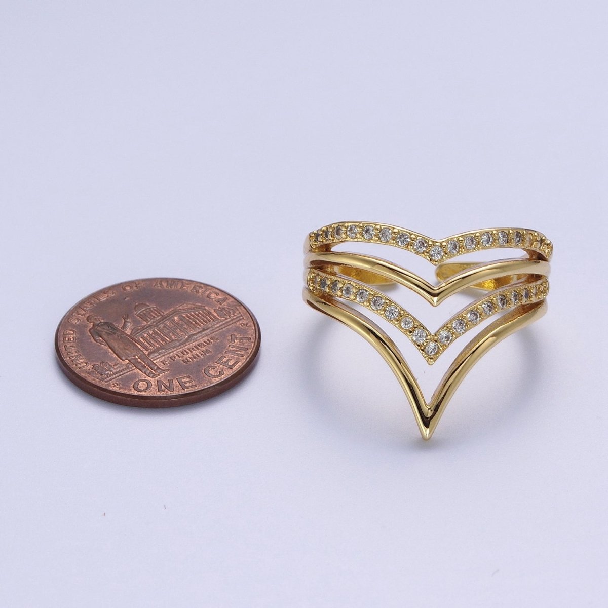 OS 24K Gold Filled Chevron Ring, Multiple Micro Paved Cubic Zirconia Geometric Ring | O-1995