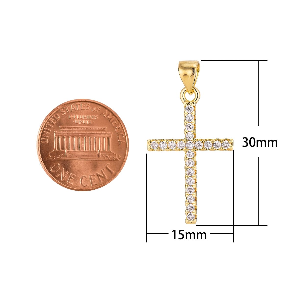 24K Gold Filled  Christian Minimalist Simple Cross Jesus Cubic Zirconia Necklace Pendant Bracelet Earring Charm Bails for Jewelry Making AA-760 H-247