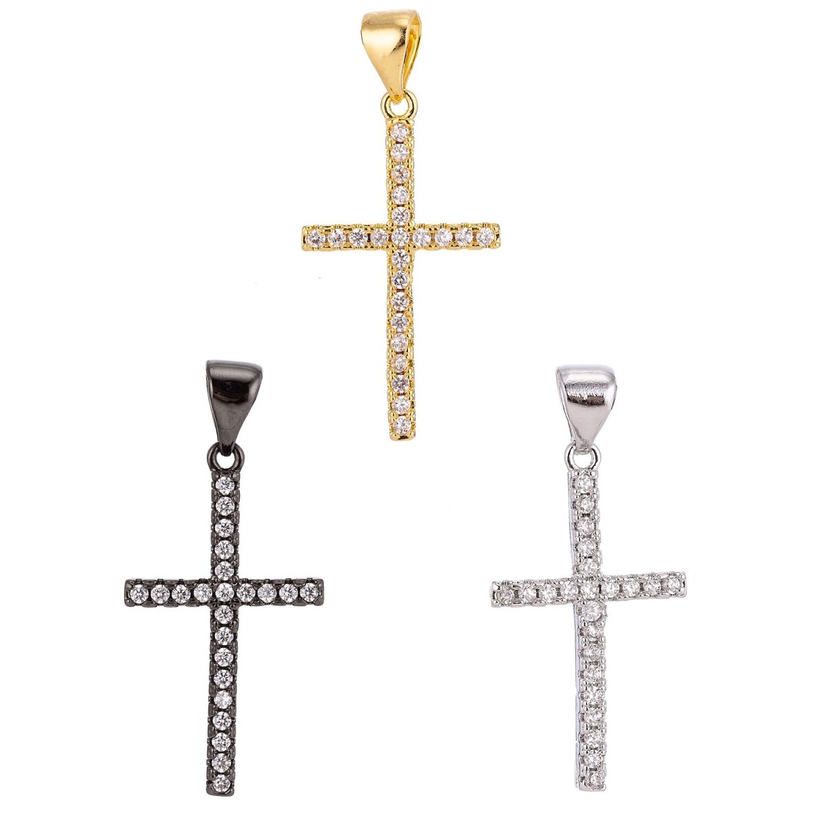 24K Gold Filled  Christian Minimalist Simple Cross Jesus Cubic Zirconia Necklace Pendant Bracelet Earring Charm Bails for Jewelry Making AA-760 H-247