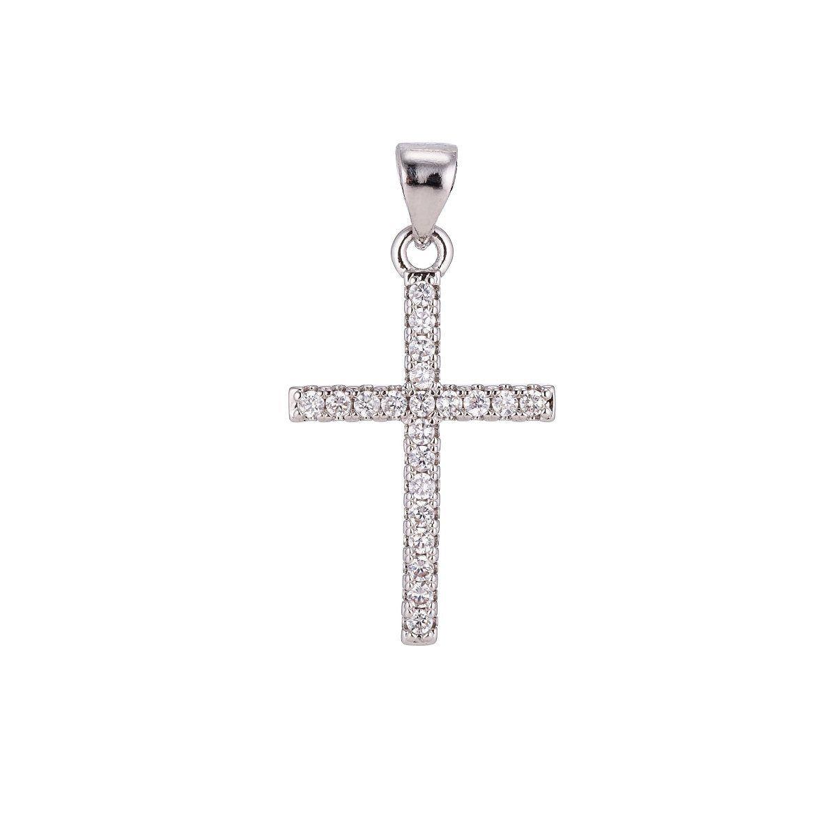 24K Gold Filled  Christian Minimalist Simple Cross Jesus Cubic Zirconia Necklace Pendant Bracelet Earring Charm Bails for Jewelry Making AA-760 H-247
