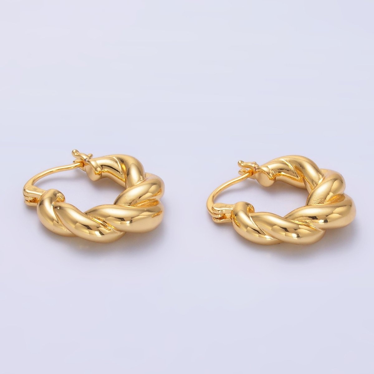 24K Gold Filled Chubby Twisted Croissant Latch Hoop Earrings in Gold & Silver | Q453 AD1201