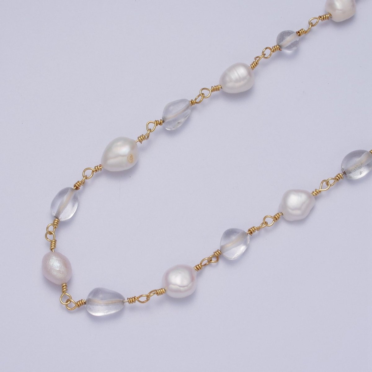 24K Gold Filled Chunky Pearl Gemstone Rose Quartz, Amethyst, Citrine, Moonstone Wire Wrapped Rosary Chain for Jewelry Making Supply | ROLL-1013 to ROLL-1017 Clearance Pricing