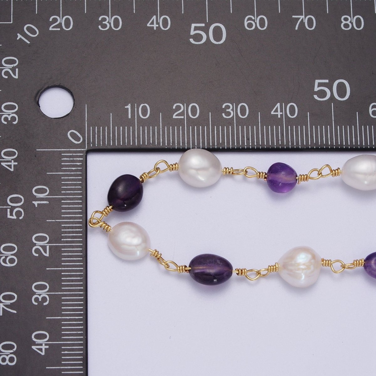 24K Gold Filled Chunky Pearl Gemstone Rose Quartz, Amethyst, Citrine, Moonstone Wire Wrapped Rosary Chain for Jewelry Making Supply | ROLL-1013 to ROLL-1017 Clearance Pricing