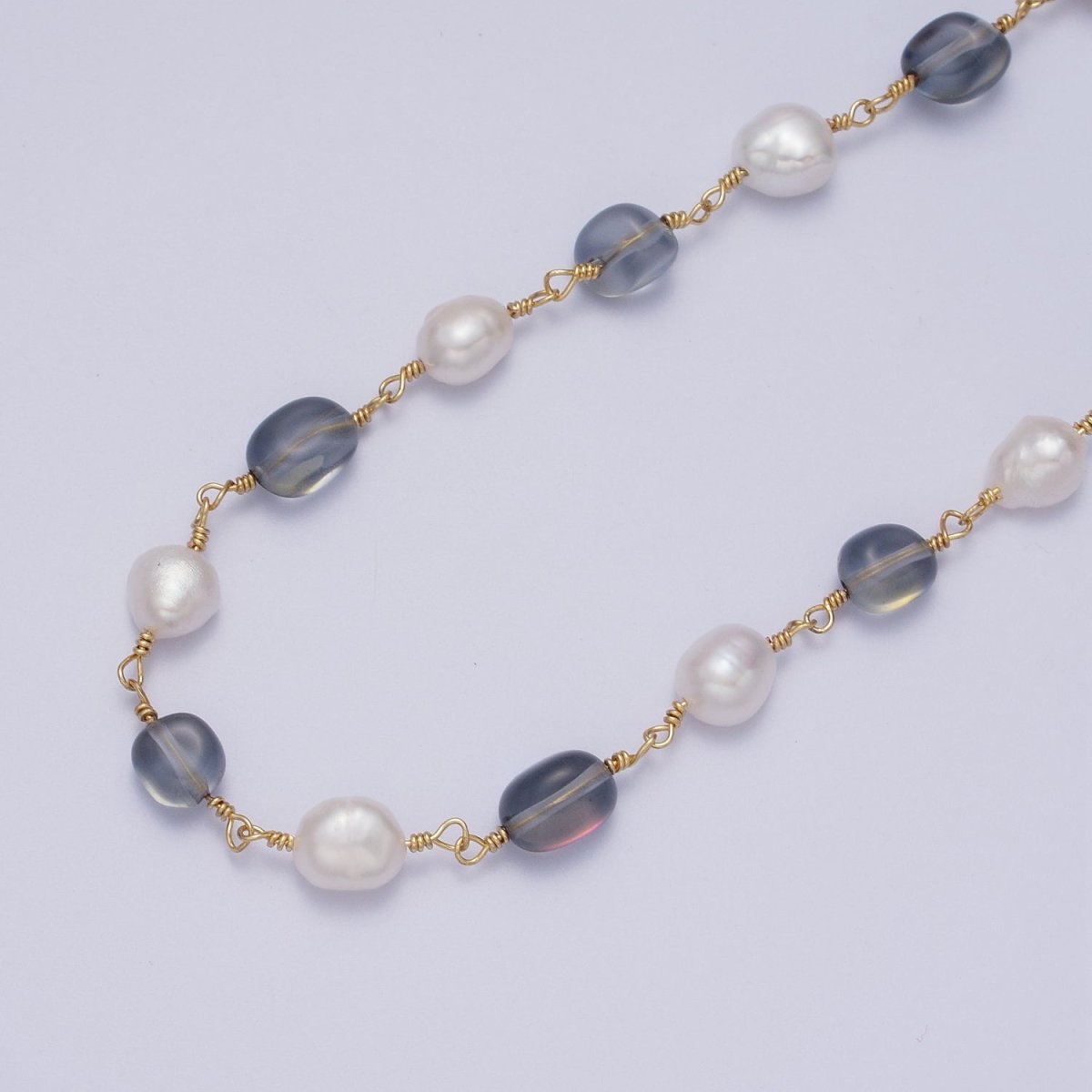 24K Gold Filled Chunky Pearl Gemstone Rose Quartz, Amethyst, Citrine, Moonstone Wire Wrapped Rosary Chain for Jewelry Making Supply | ROLL-1013 to ROLL-1017 Clearance Pricing