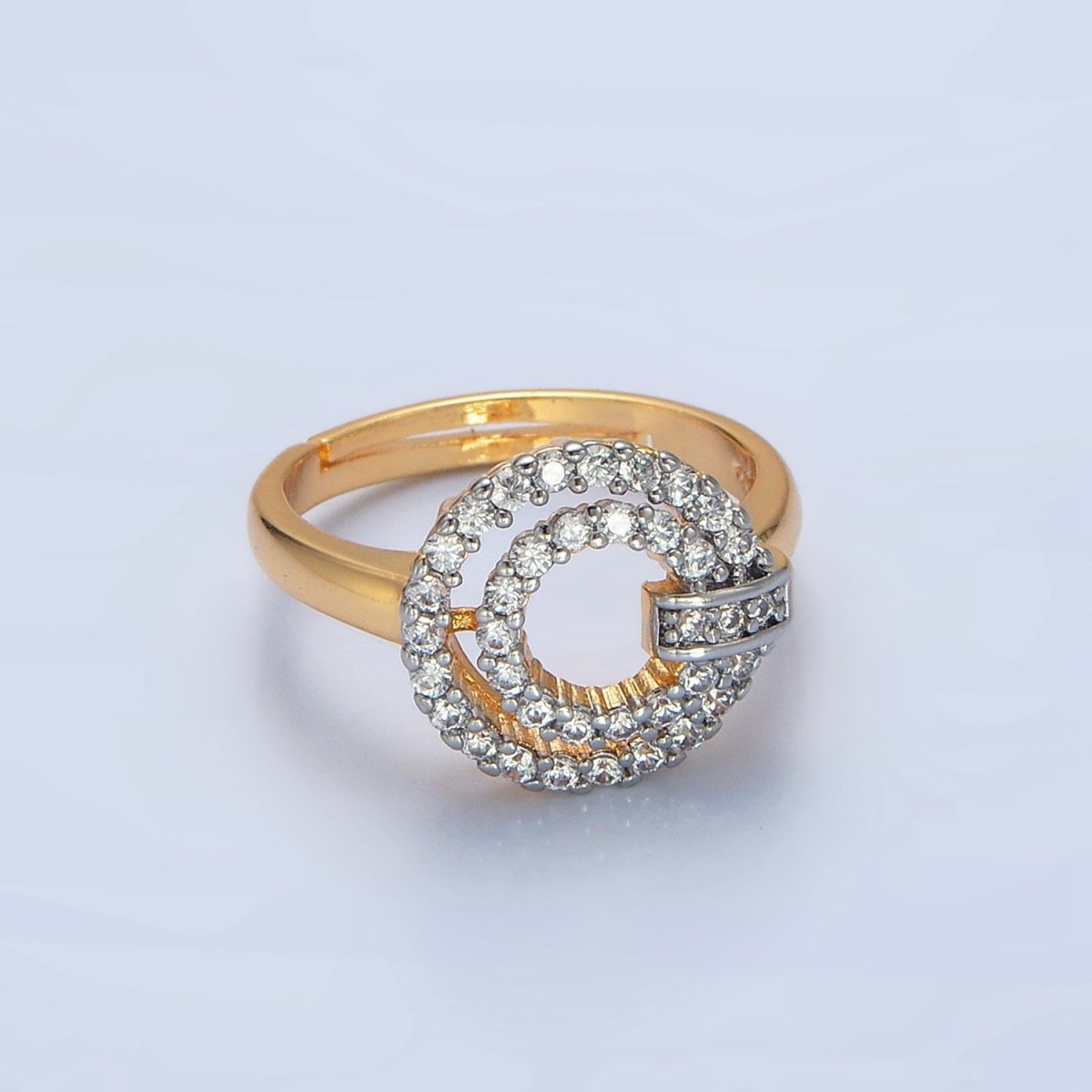 24K Gold Filled Circular Buckle Open Band Mixed Metal Ring | O1427 - DLUXCA