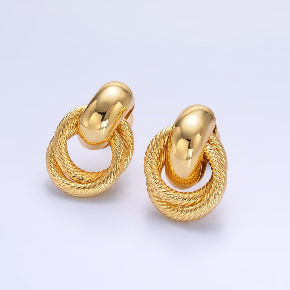 24K Gold Filled Circular Croissant Knot Doorknocker Drop Stud Earrings in Gold & Silver | Q490 AB744