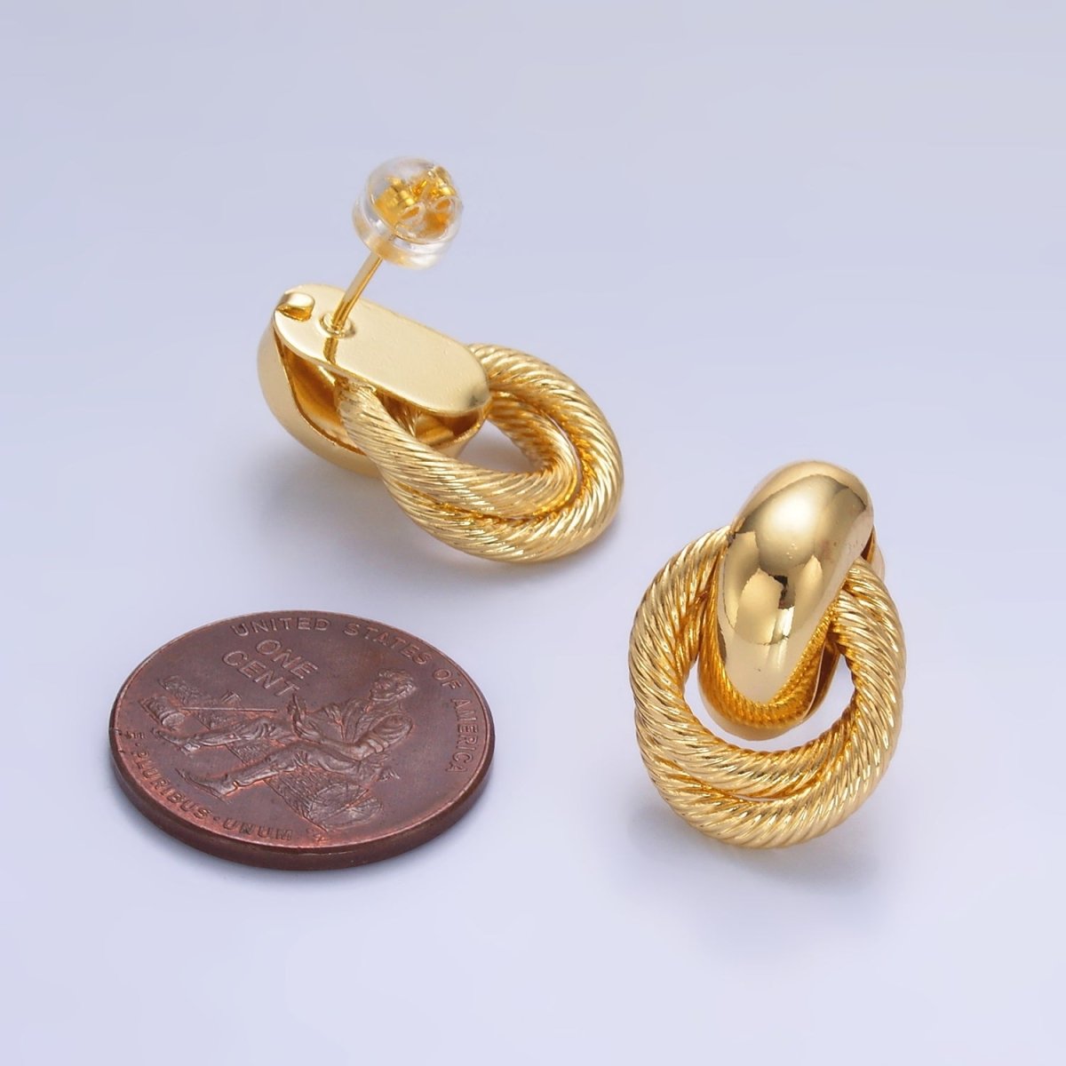 24K Gold Filled Circular Croissant Knot Doorknocker Drop Stud Earrings in Gold & Silver | Q490 AB744