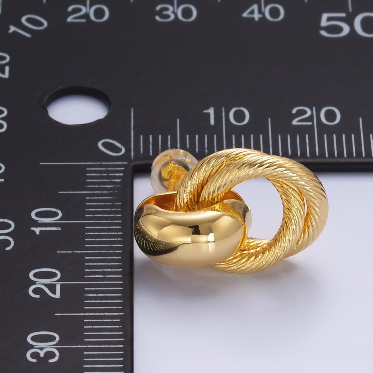 24K Gold Filled Circular Croissant Knot Doorknocker Drop Stud Earrings in Gold & Silver | Q490 AB744