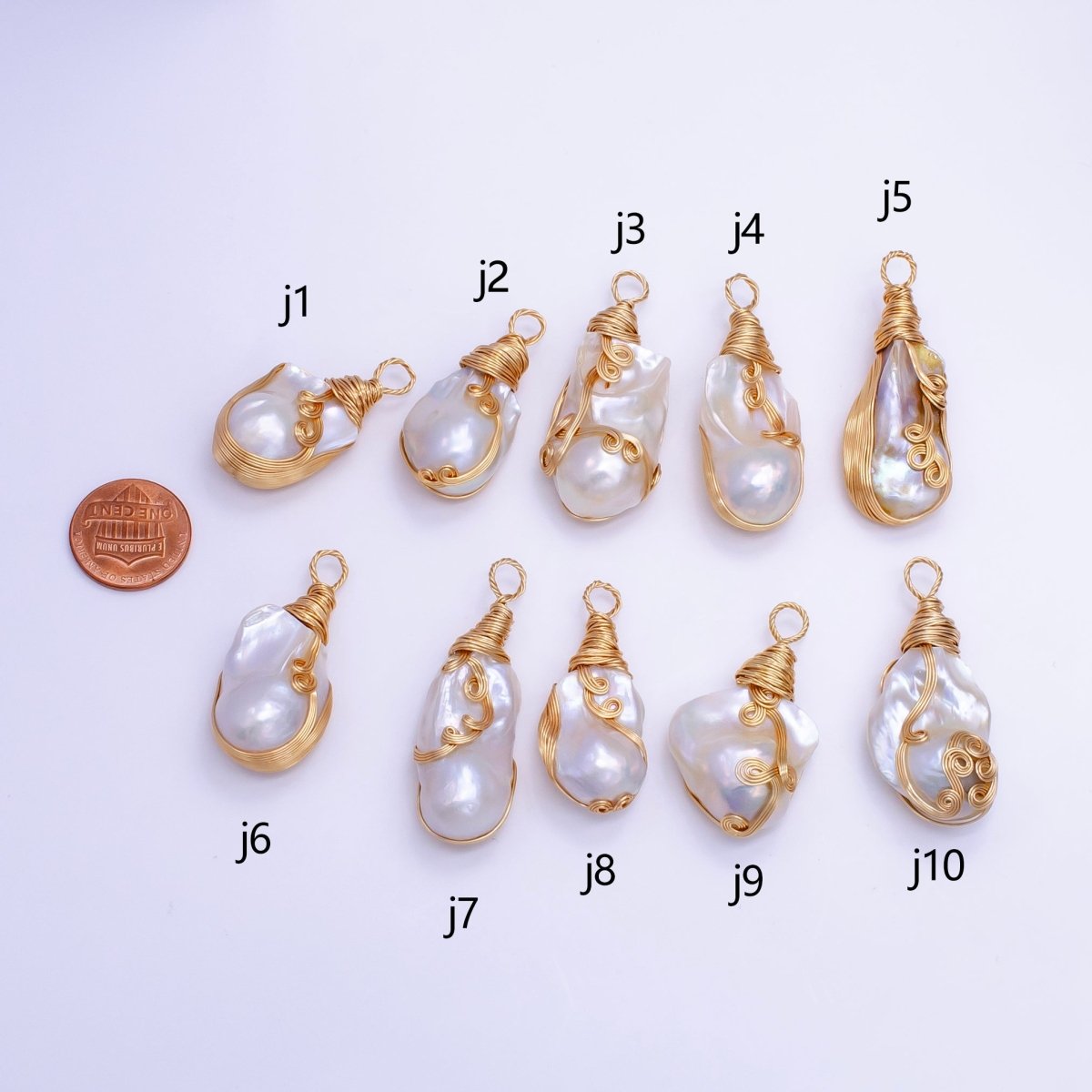 24K Gold Filled Circular Unique Wired Baroque Freshwater Pearl Pendant | P1854 J - DLUXCA