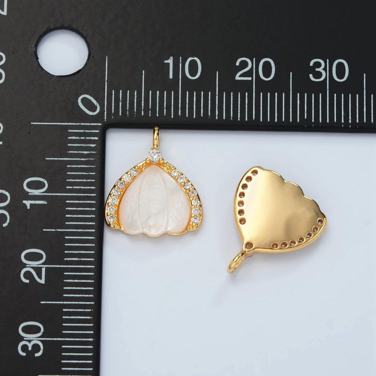 24K Gold Filled Clam Sea Shell Pearl Micro Paved CZ Charm | D680 - DLUXCA