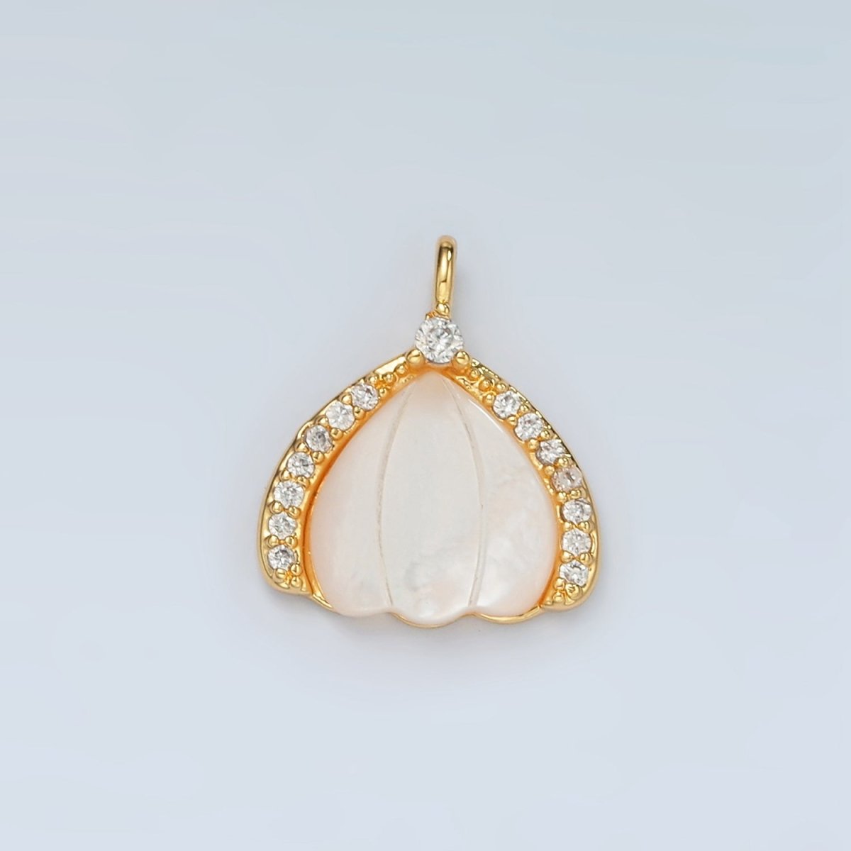 24K Gold Filled Clam Sea Shell Pearl Micro Paved CZ Charm | D680 - DLUXCA