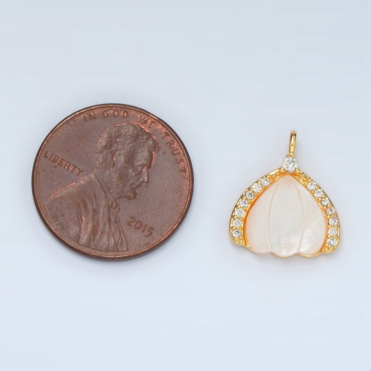 24K Gold Filled Clam Sea Shell Pearl Micro Paved CZ Charm | D680 - DLUXCA