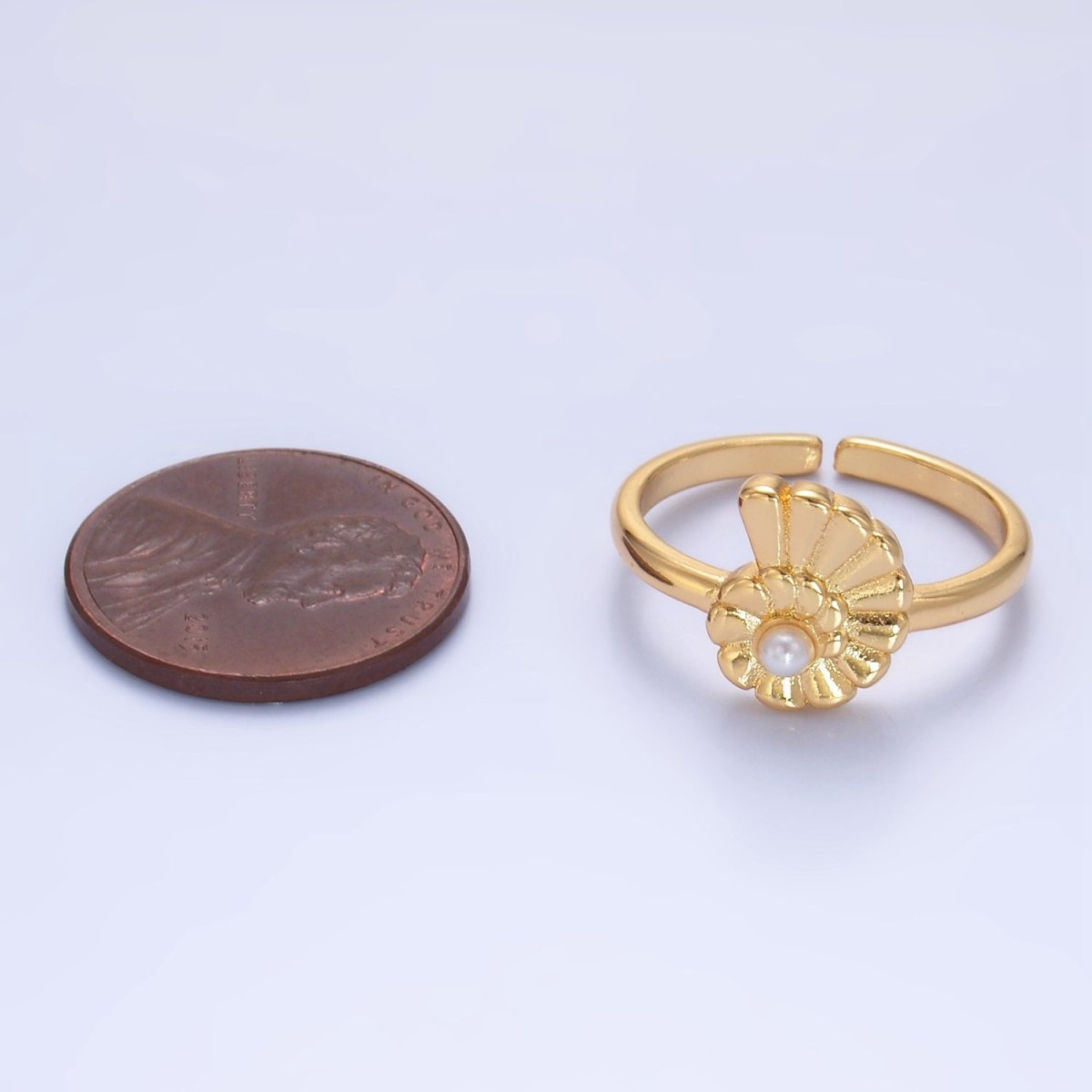 24K Gold Filled Clam Shell Pearl Adjustable Ring in Gold & Silver | U421