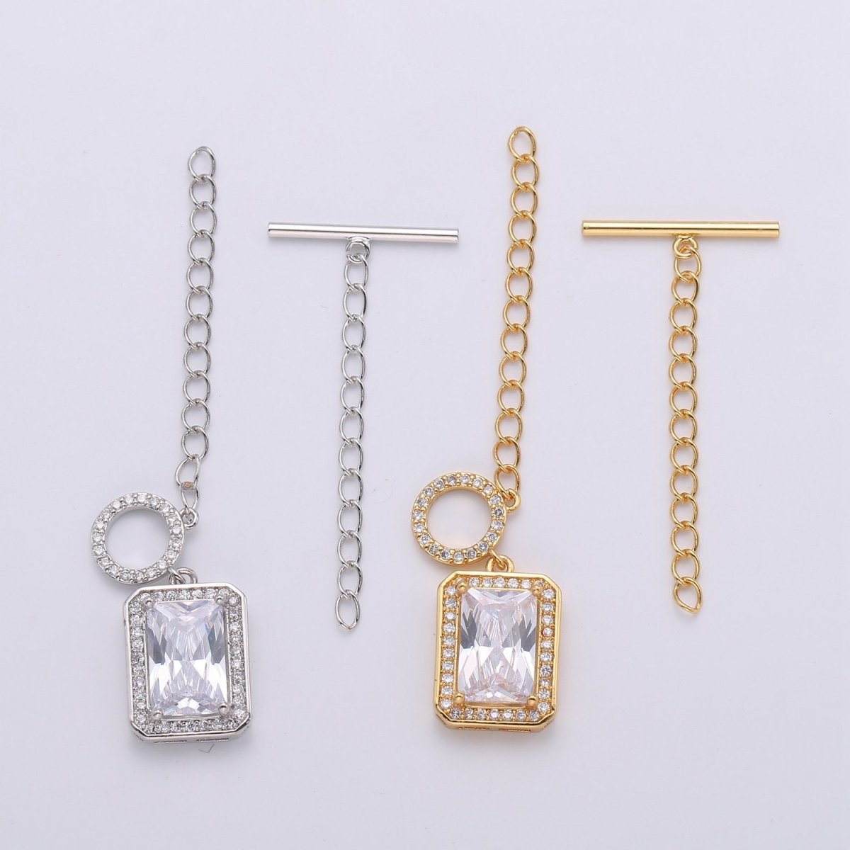 24k gold filled clasps, push in closure clasp jewelry findings for necklace Bracelet making supply Square Diamond Micro Pave Clasp K-448 K-449