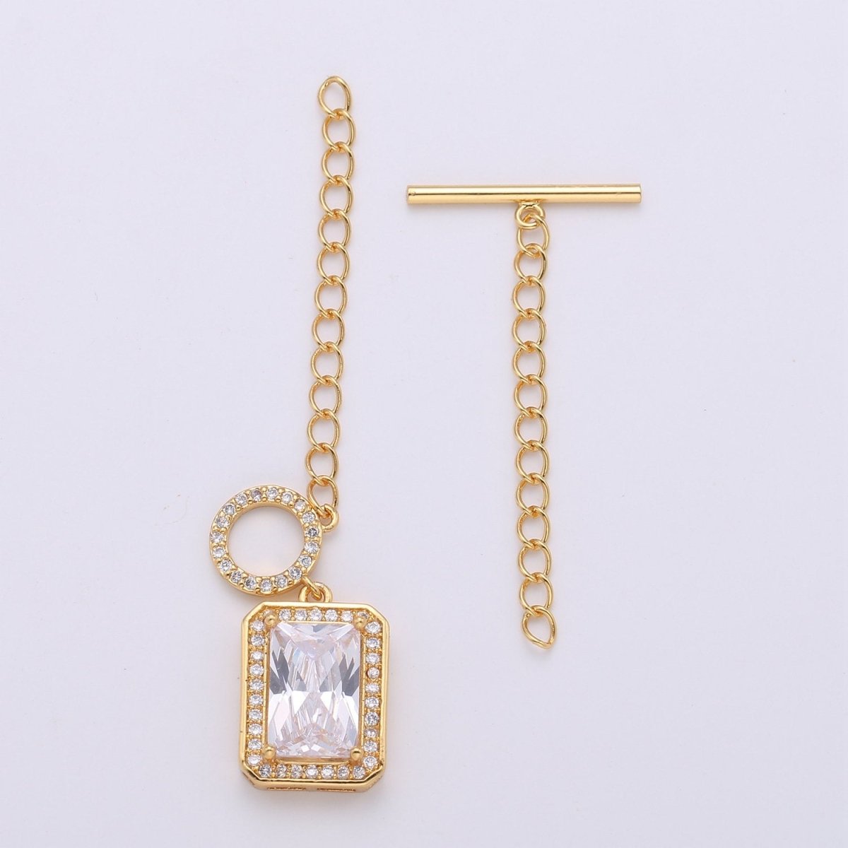 24k gold filled clasps, push in closure clasp jewelry findings for necklace Bracelet making supply Square Diamond Micro Pave Clasp K-448 K-449