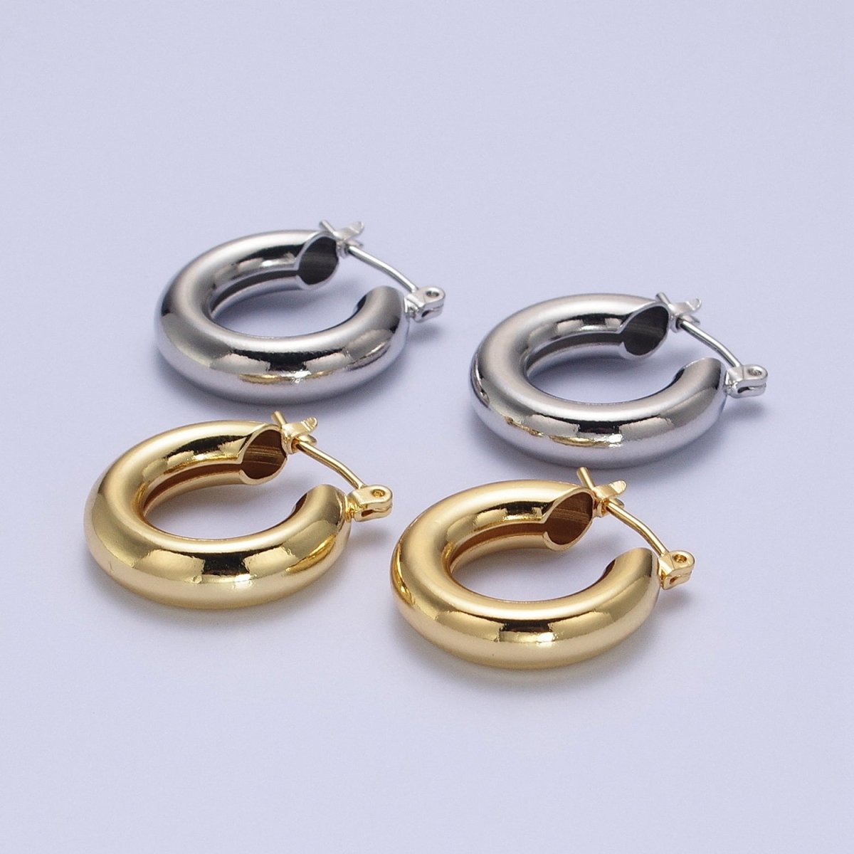 24K Gold Filled Classic Wide Dome 20mm Latch Hoop Earrings in Gold & Silver | AD-170 AD-172