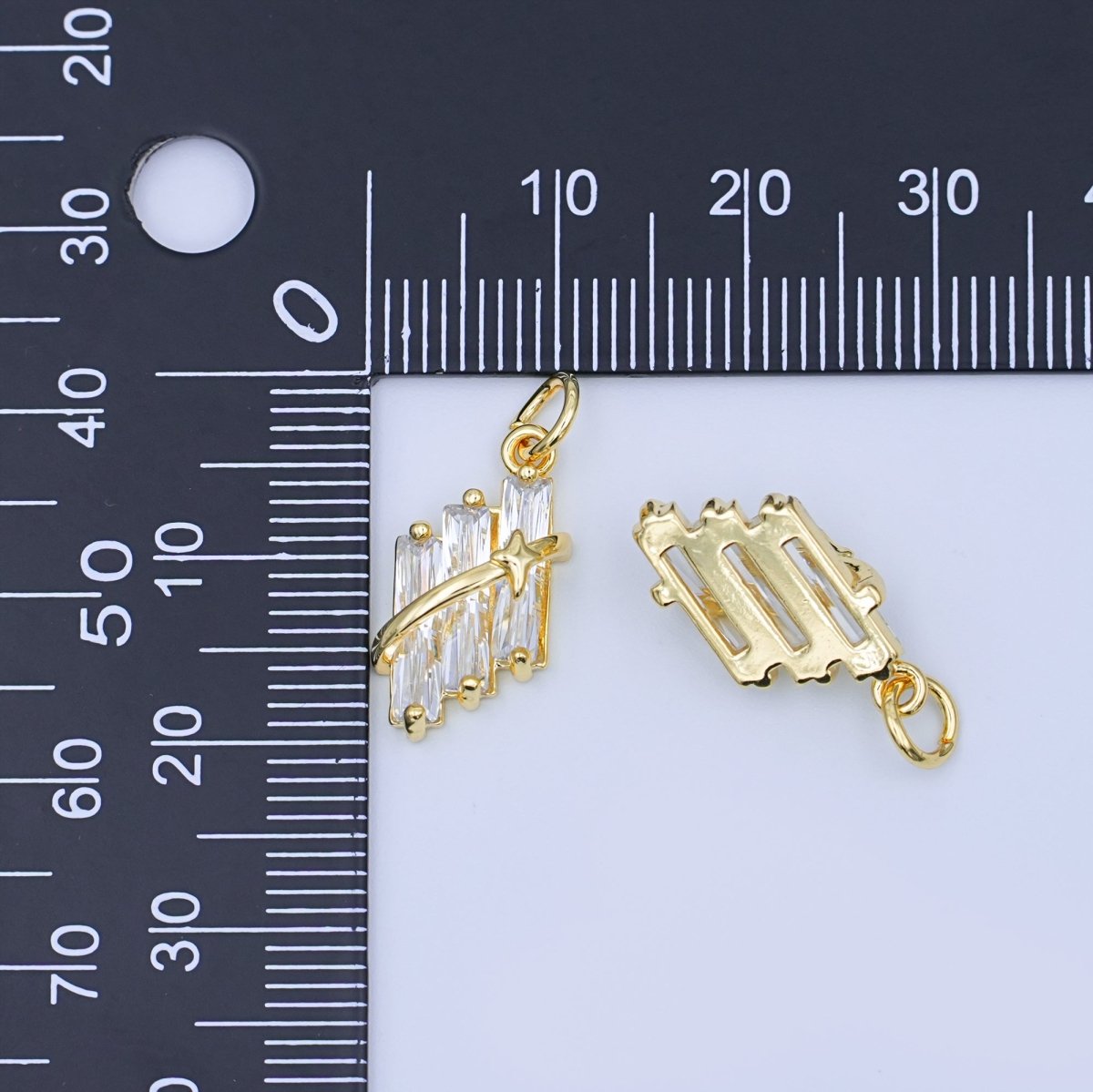 24K Gold Filled Clear Baguette Celestial CZ Charm | X012 - DLUXCA