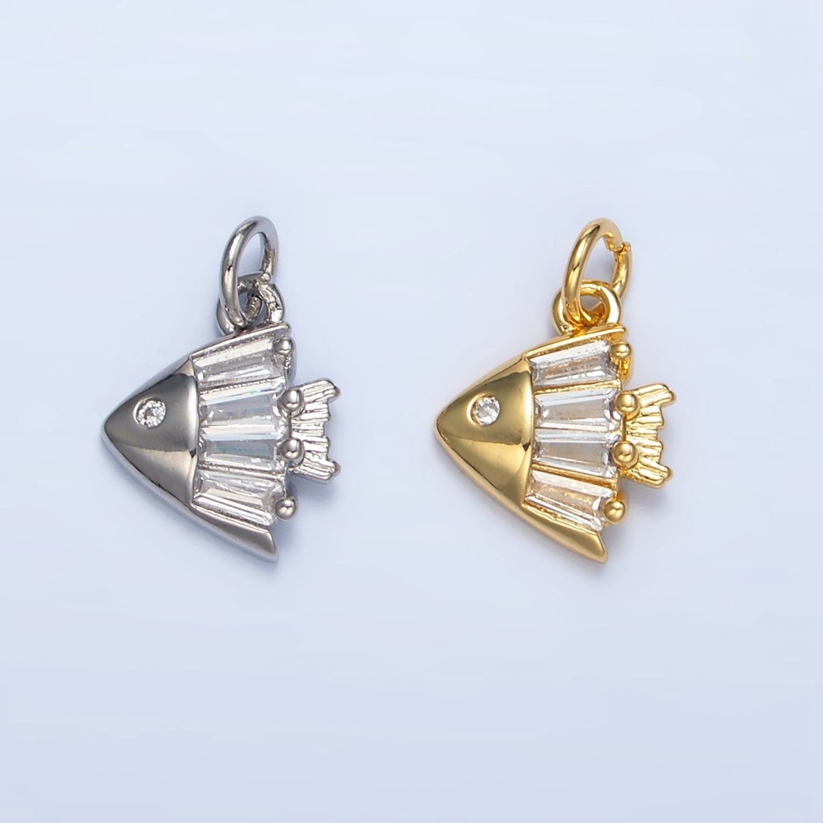 24K Gold Filled Clear Baguette CZ Angel Fish Sea Animal Charm | X877