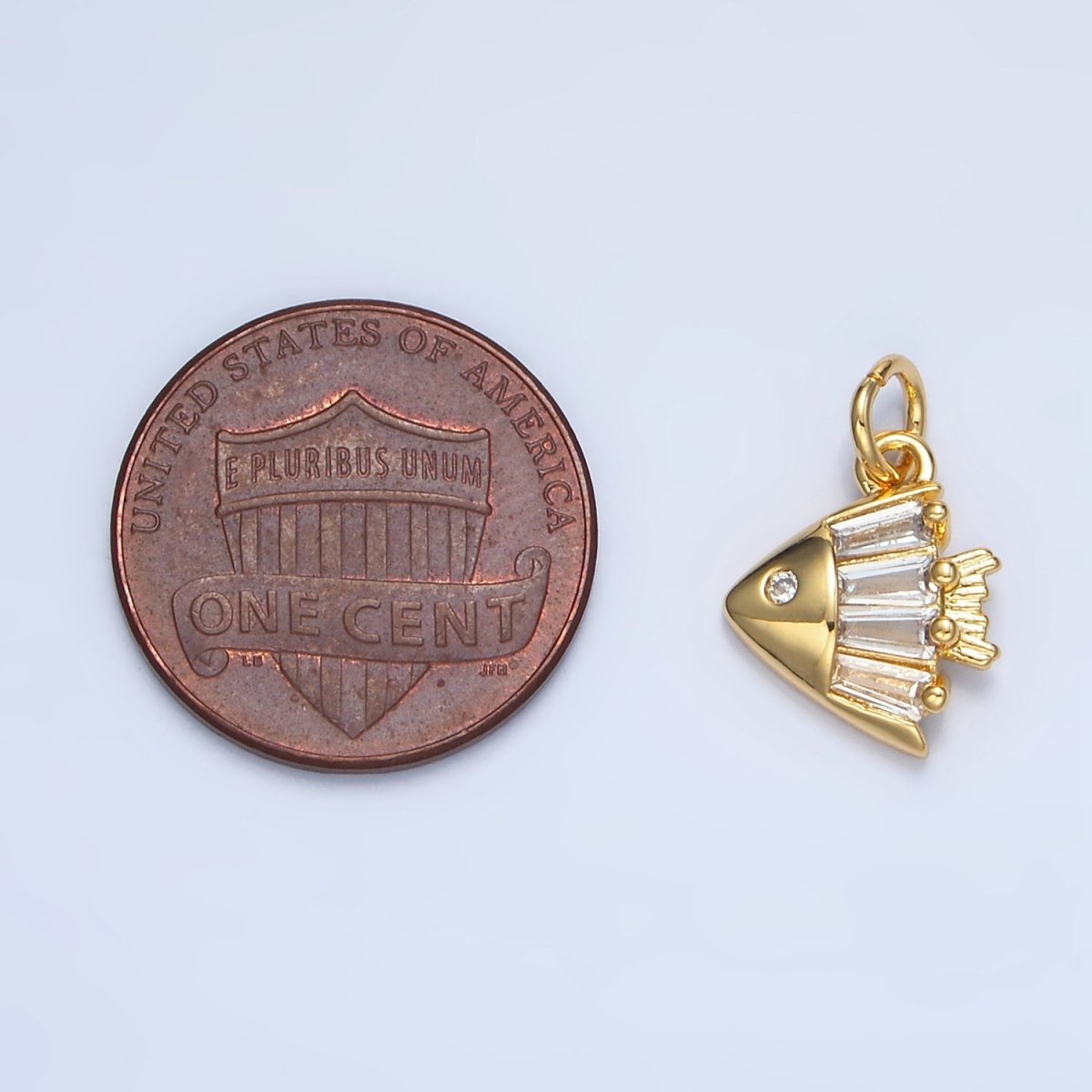 24K Gold Filled Clear Baguette CZ Angel Fish Sea Animal Charm | X877