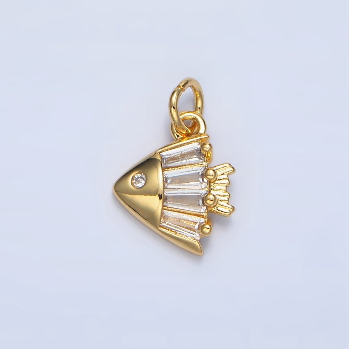 24K Gold Filled Clear Baguette CZ Angel Fish Sea Animal Charm | X877