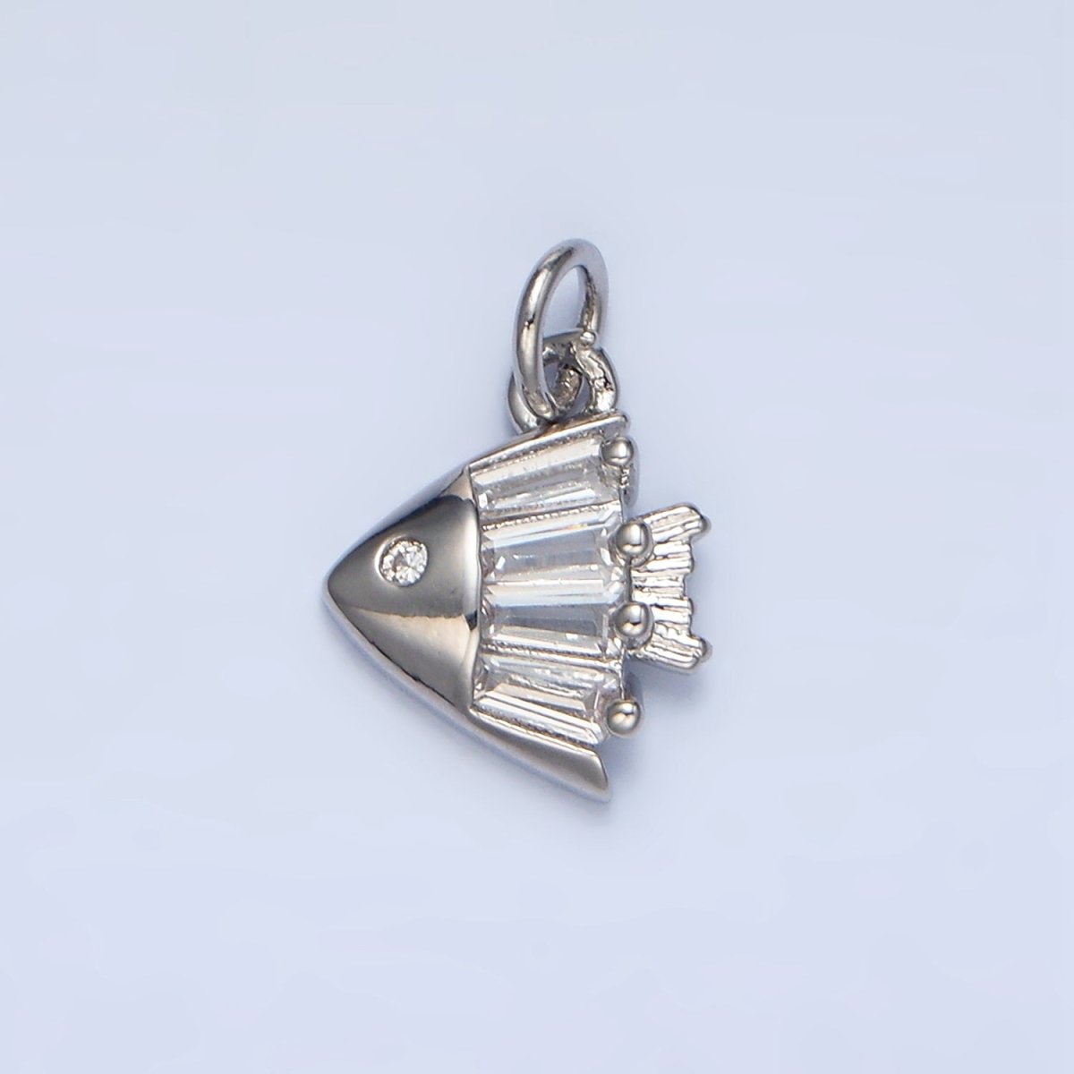 24K Gold Filled Clear Baguette CZ Angel Fish Sea Animal Charm | X877