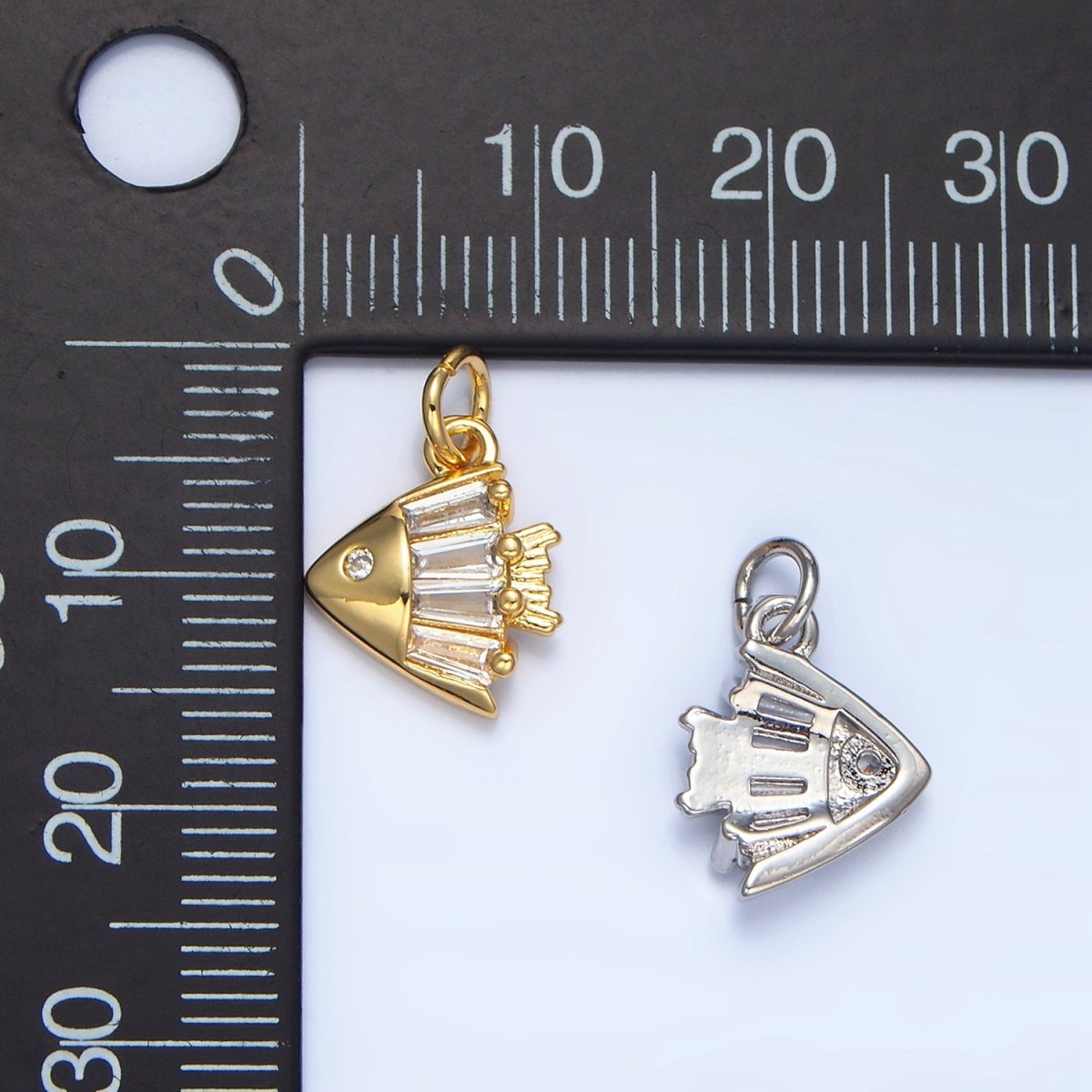 24K Gold Filled Clear Baguette CZ Angel Fish Sea Animal Charm | X877