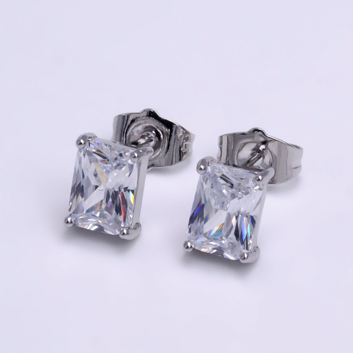24K Gold Filled Clear Baguette CZ Minimalist Stud Earrings in Gold & Silver | AB123 AB092
