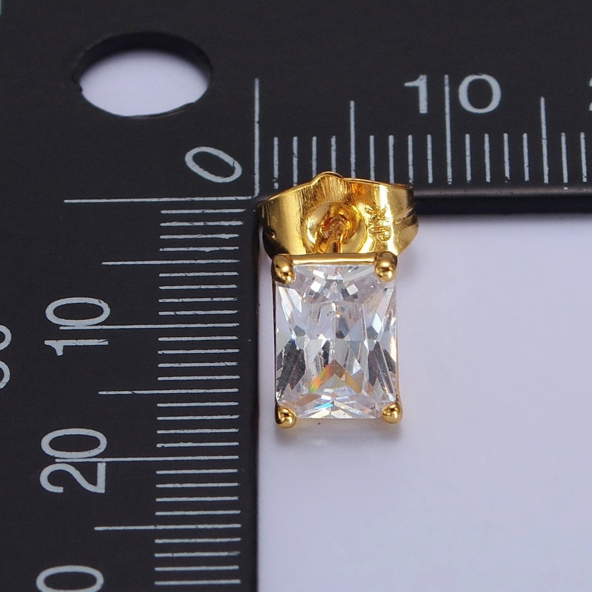 24K Gold Filled Clear Baguette CZ Minimalist Stud Earrings in Gold & Silver | AB123 AB092
