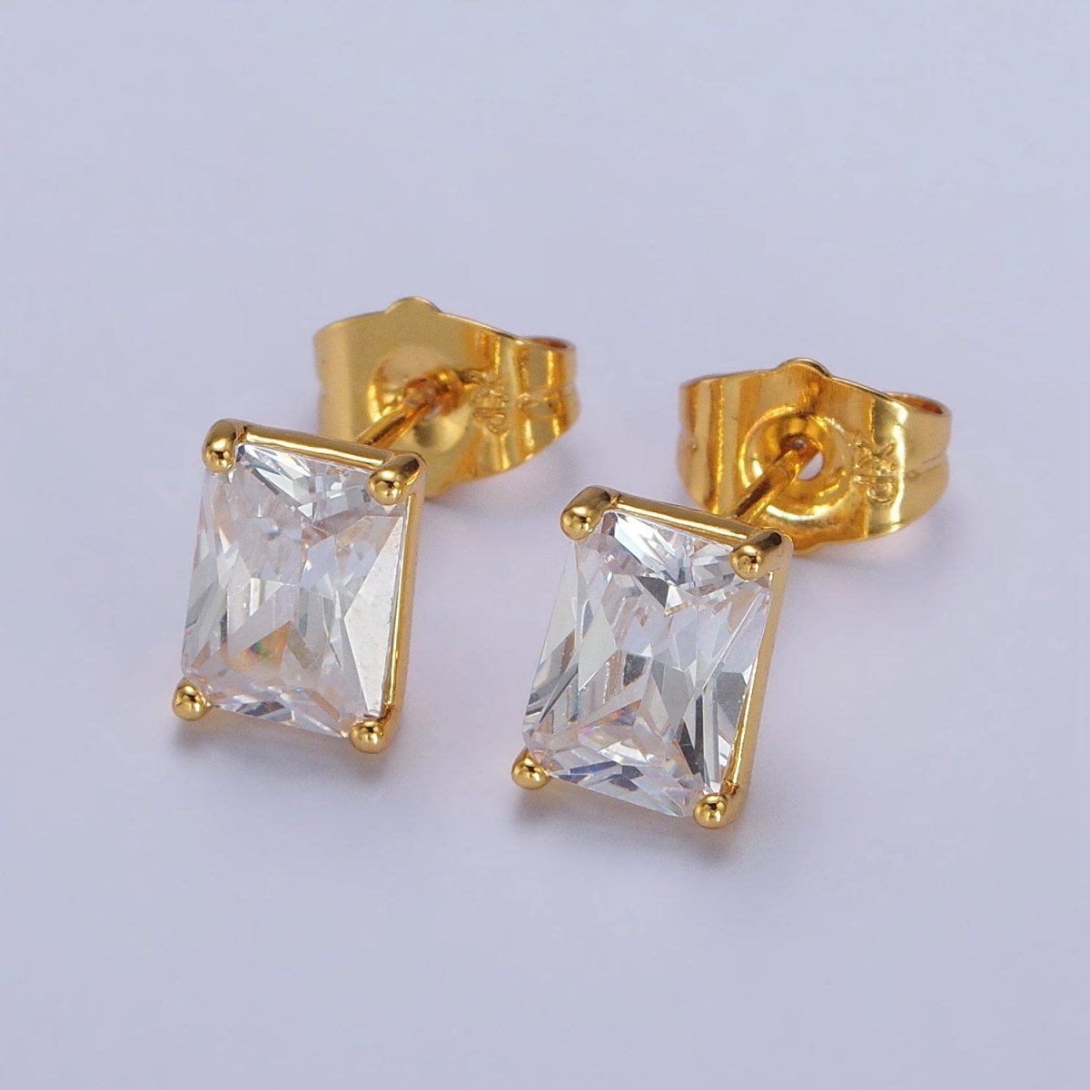 24K Gold Filled Clear Baguette CZ Minimalist Stud Earrings in Gold & Silver | AB123 AB092