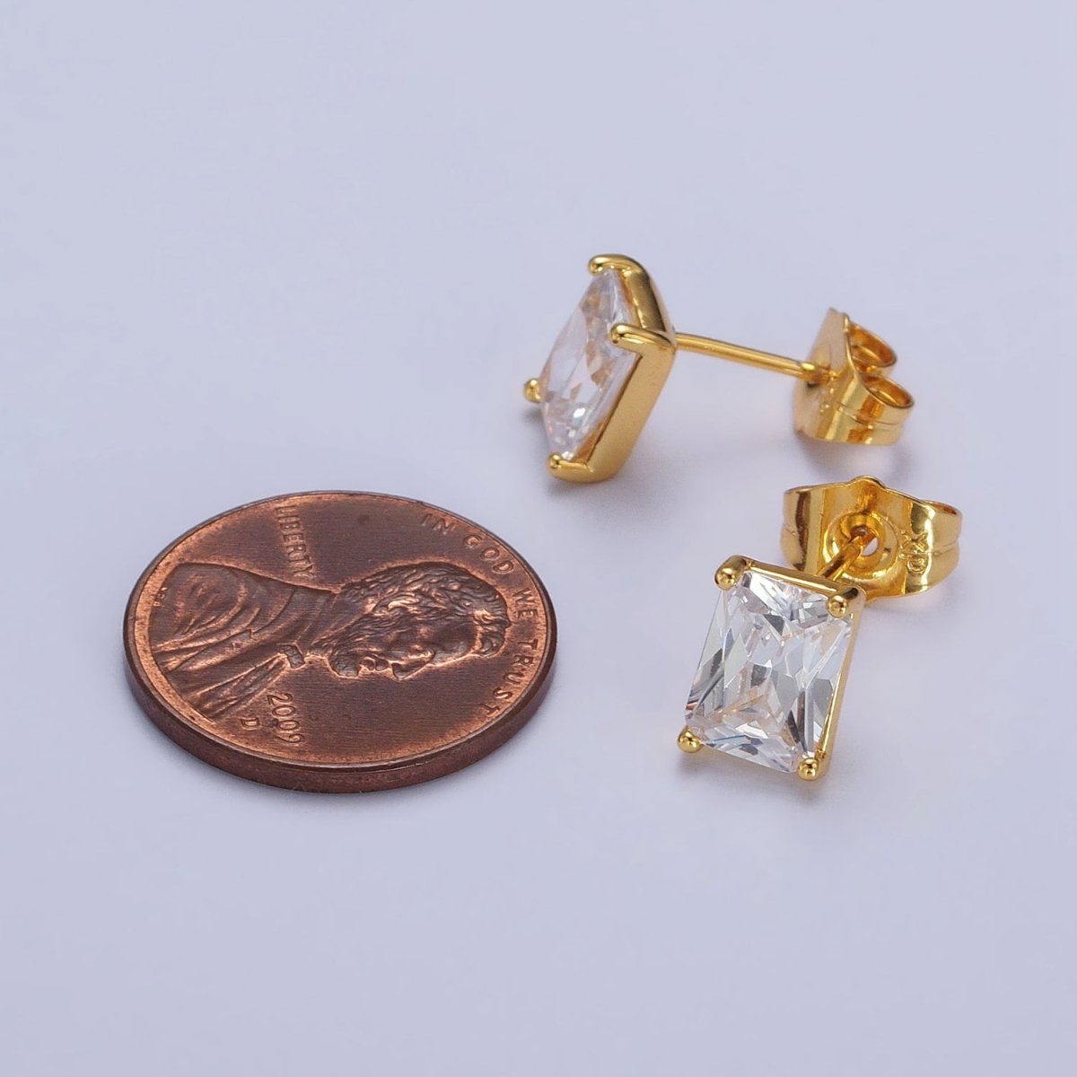 24K Gold Filled Clear Baguette CZ Minimalist Stud Earrings in Gold & Silver | AB123 AB092