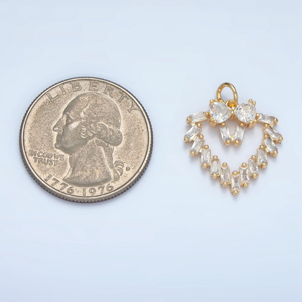 24K Gold Filled Clear Baguette CZ Open Heart Bezel Charm | E736 - DLUXCA