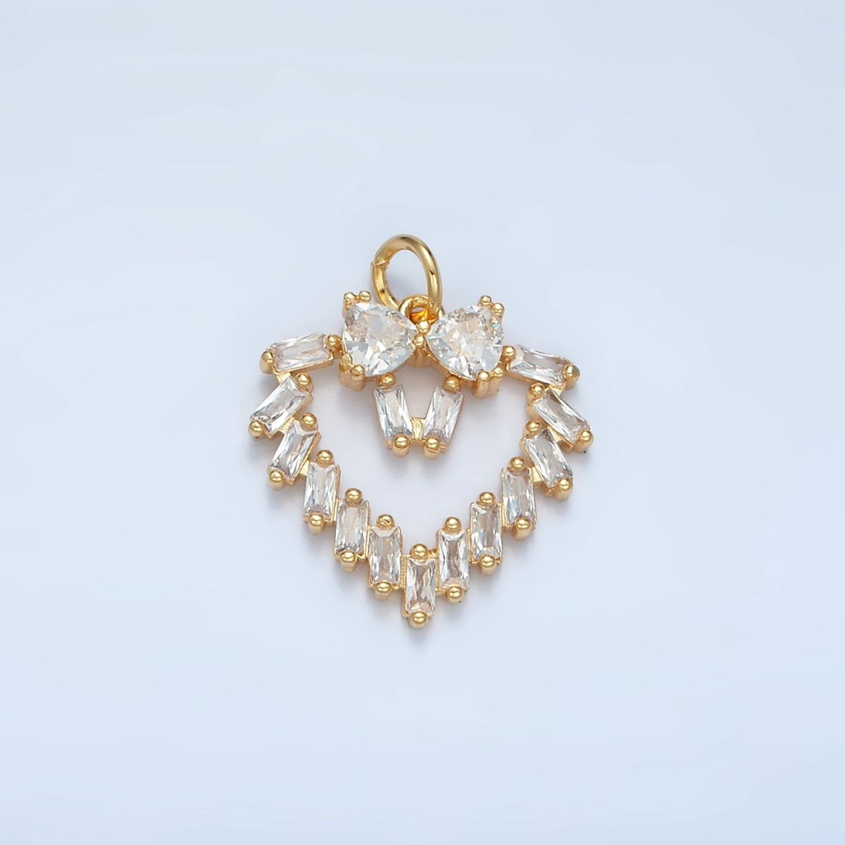 24K Gold Filled Clear Baguette CZ Open Heart Bezel Charm | E736 - DLUXCA