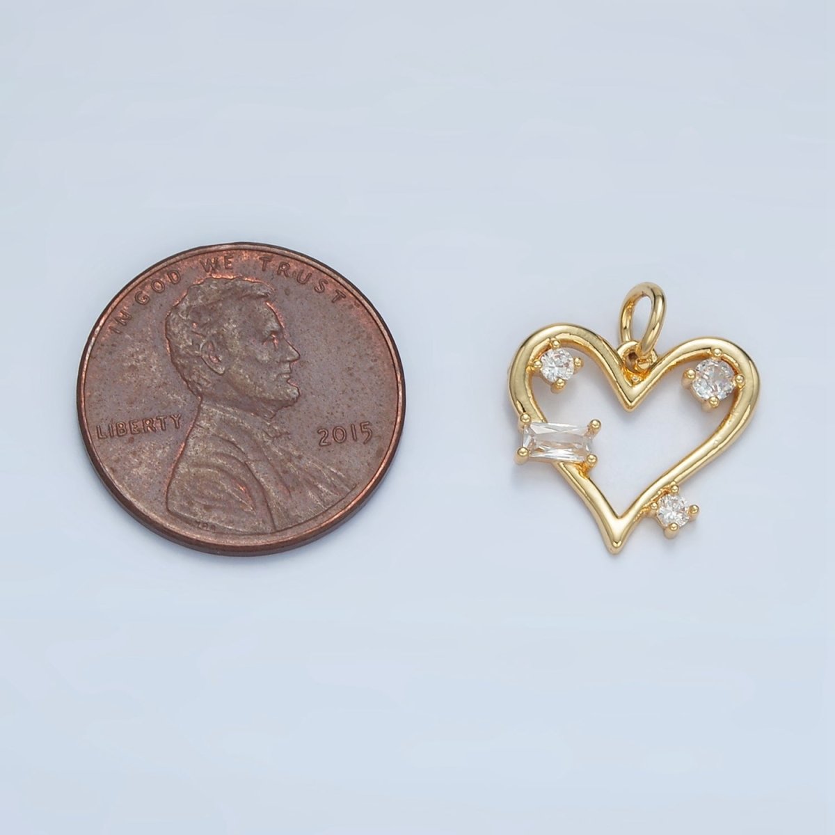24K Gold Filled Clear Baguette CZ Open Heart Bezel Charm | E737 - DLUXCA