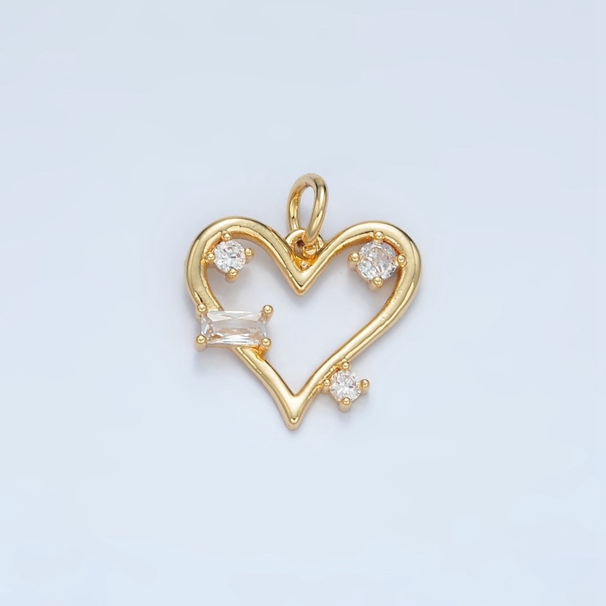 24K Gold Filled Clear Baguette CZ Open Heart Bezel Charm | E737 - DLUXCA