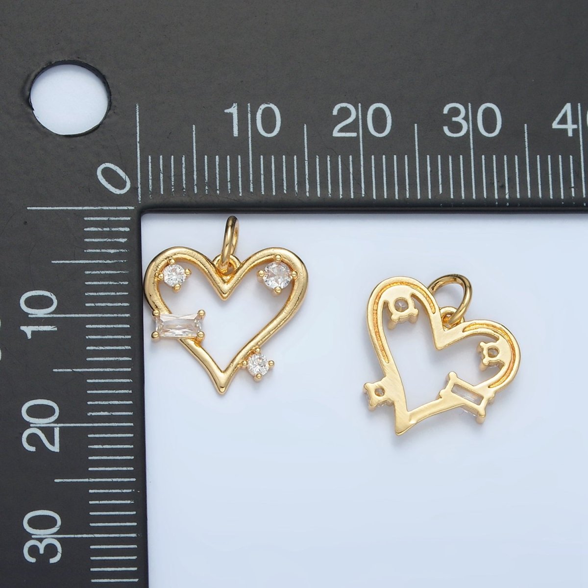 24K Gold Filled Clear Baguette CZ Open Heart Bezel Charm | E737 - DLUXCA