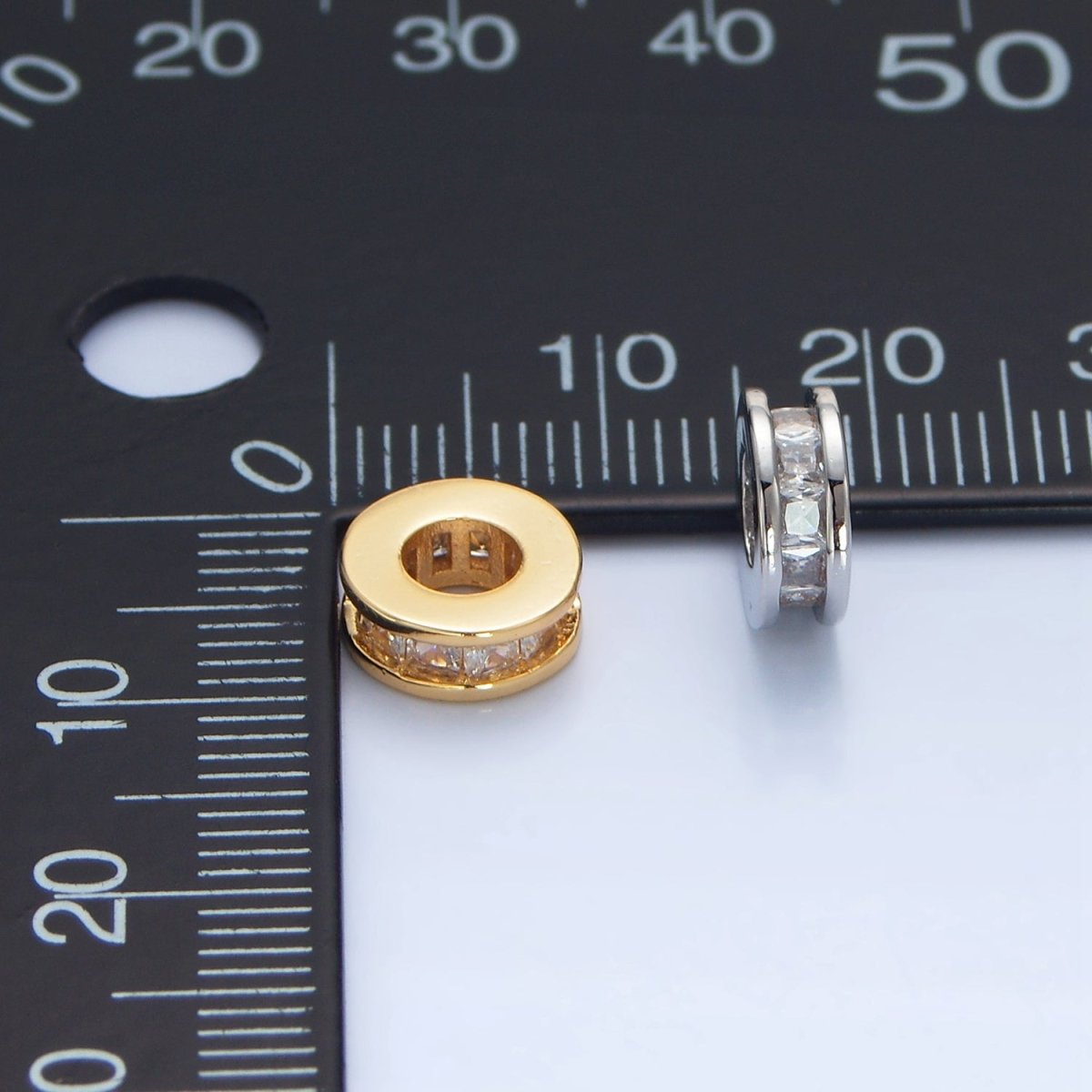 24K Gold Filled Clear Baguette CZ Rhondelle Bead in Gold & Silver | B902