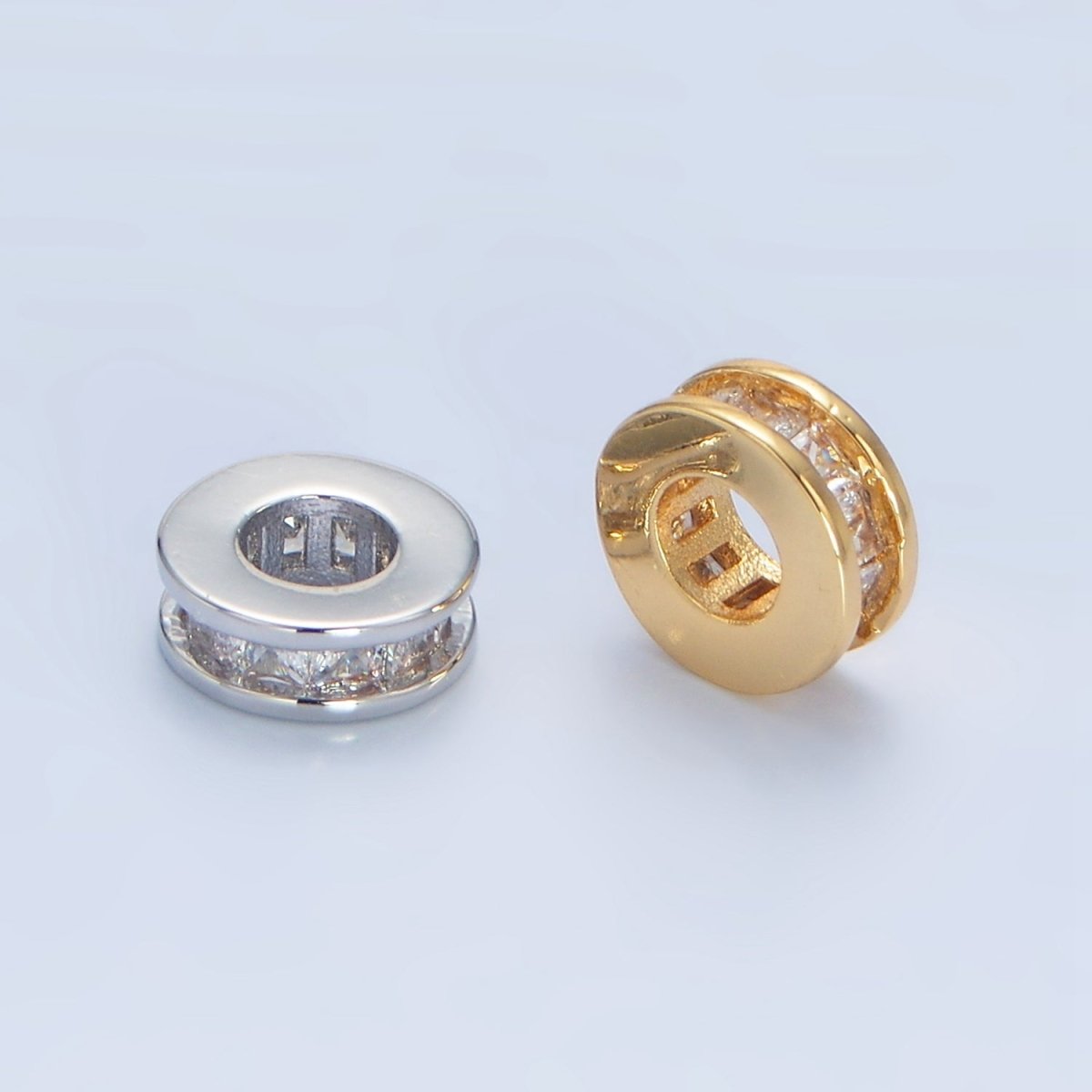 24K Gold Filled Clear Baguette CZ Rhondelle Bead in Gold & Silver | B902