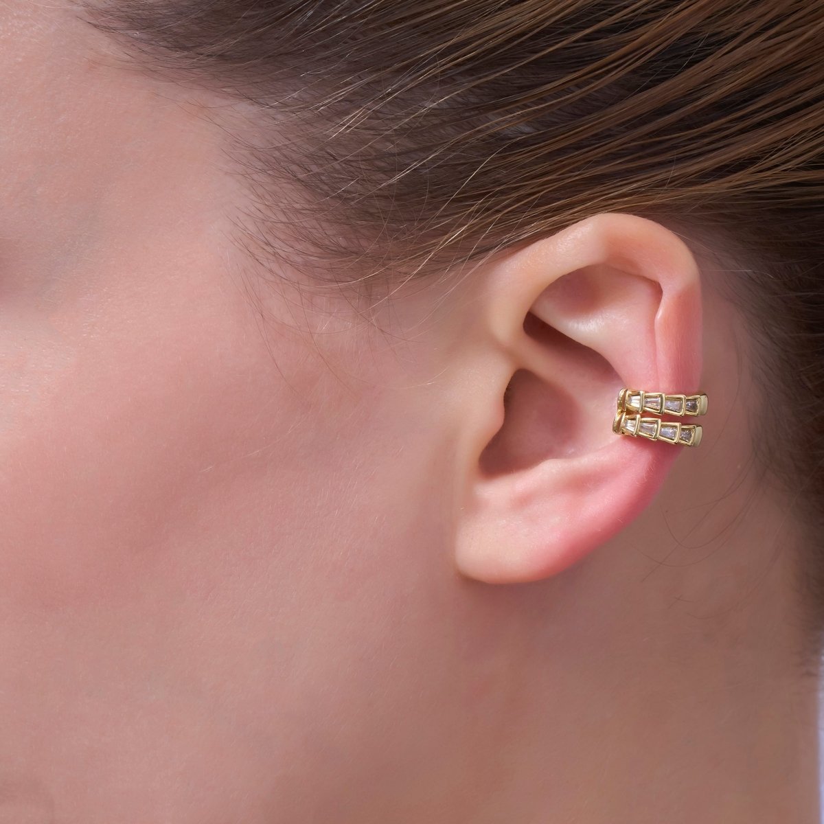 24K Gold Filled Clear Baguette CZ Scale Ear Cuff Earrings | AI176 - DLUXCA