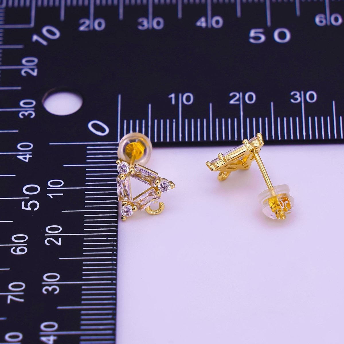 24K Gold Filled Clear Baguette CZ Triangle Drop Stud Earrings | Z1268 - DLUXCA