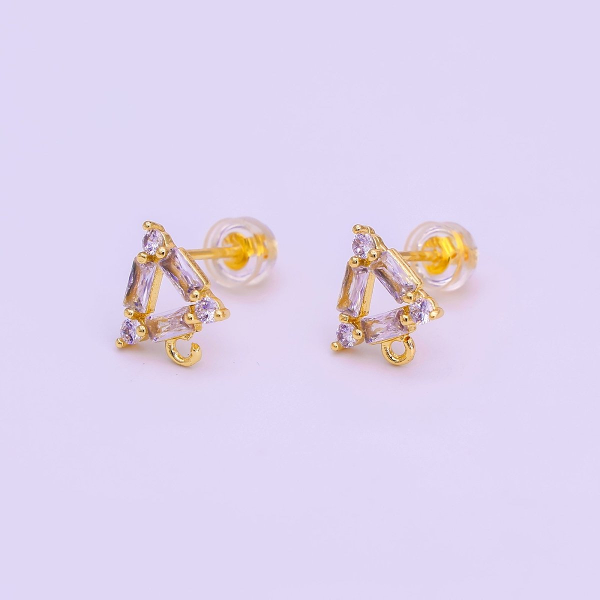 24K Gold Filled Clear Baguette CZ Triangle Drop Stud Earrings | Z1268 - DLUXCA