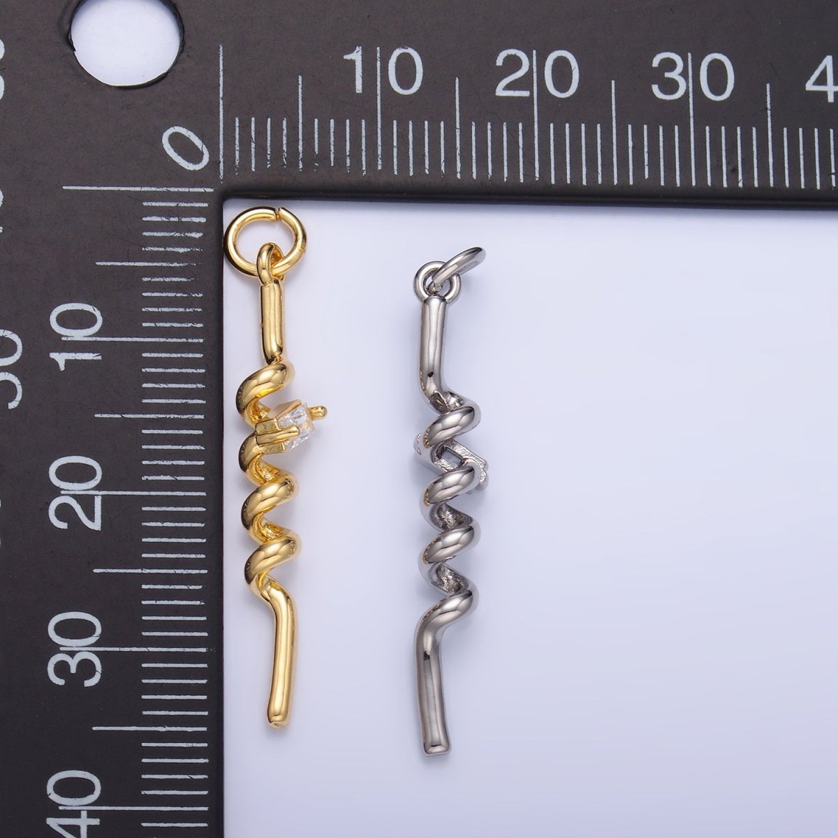 24K Gold Filled Clear Baguette CZ Twisted Charm in Gold & Silver | W812