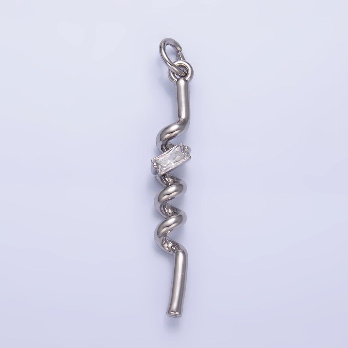 24K Gold Filled Clear Baguette CZ Twisted Charm in Gold & Silver | W812