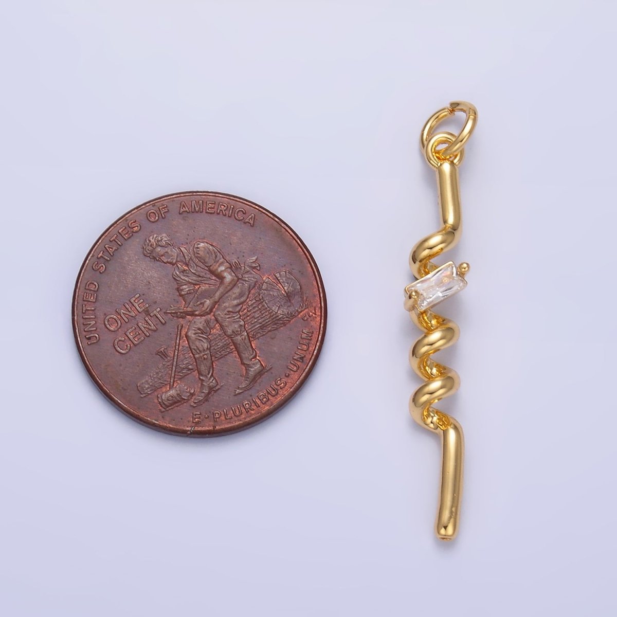 24K Gold Filled Clear Baguette CZ Twisted Charm in Gold & Silver | W812