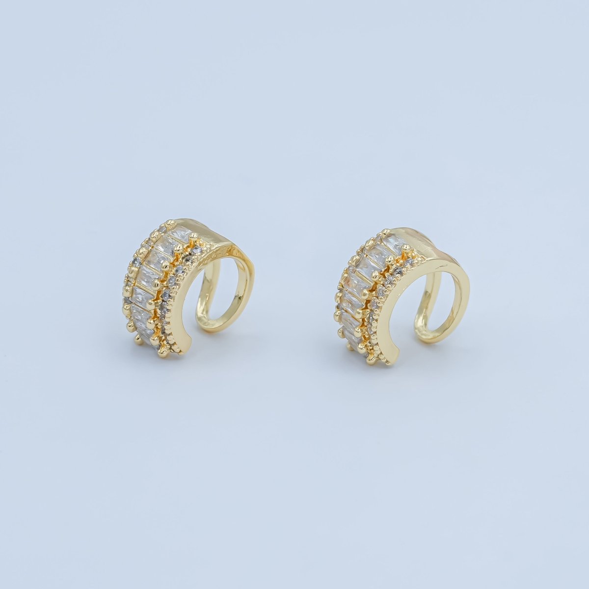 24K Gold Filled Clear Baguette Micro Paved CZ Ear Cuff Earrings | AI174 - DLUXCA